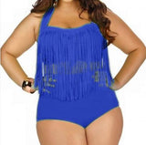 Plus Size Bikini Set Women Swimsuit Retro Push Up Tassel High Waist - Tania's Online Closet, LLC