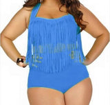 Plus Size Bikini Set Women Swimsuit Retro Push Up Tassel High Waist - Tania's Online Closet, LLC