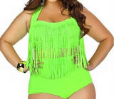Plus Size Bikini Set Women Swimsuit Retro Push Up Tassel High Waist - Tania's Online Closet, LLC