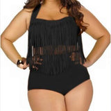 Plus Size Bikini Set Women Swimsuit Retro Push Up Tassel High Waist - Tania's Online Closet, LLC