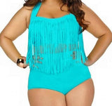 Plus Size Bikini Set Women Swimsuit Retro Push Up Tassel High Waist - Tania's Online Closet, LLC