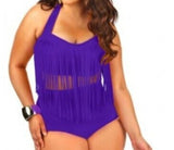 Plus Size Bikini Set Women Swimsuit Retro Push Up Tassel High Waist - Tania's Online Closet, LLC