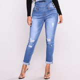 Jeans overall Female Hole Slimming Washed Denim skinny Jeans - Tania's Online Closet, LLC