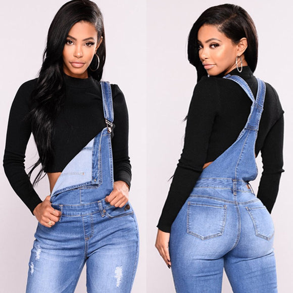 Jeans overall Female Hole Slimming Washed Denim skinny Jeans - Tania's Online Closet, LLC