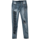 Fashion Ripped Chain Stitching Big Hole Denim Jeans Women Streetwear - Tania's Online Closet, LLC