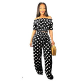Fashion Women  Polka Dot Loose Two Piece Slash Neck Casual Outfits - Tania's Online Closet, LLC