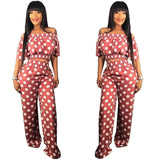 Fashion Women  Polka Dot Loose Two Piece Slash Neck Casual Outfits - Tania's Online Closet, LLC