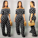 Fashion Women  Polka Dot Loose Two Piece Slash Neck Casual Outfits - Tania's Online Closet, LLC
