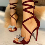 Glitter Rhinestones Women Pumps Bowknot Bandage Women Sandals - Tania's Online Closet, LLC