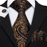 Gold Solid Tie Set Silk Tie For Men Business Gift Party Necktie Handkerchief Cravat Barry.Wang Fashion Designer Tie Set - Tania's Online Closet, LLC