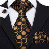 Gold Solid Tie Set Silk Tie For Men Business Gift Party Necktie Handkerchief Cravat Barry.Wang Fashion Designer Tie Set - Tania's Online Closet, LLC