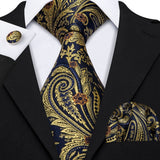 Gold Solid Tie Set Silk Tie For Men Business Gift Party Necktie Handkerchief Cravat Barry.Wang Fashion Designer Tie Set - Tania's Online Closet, LLC