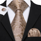 Gold Solid Tie Set Silk Tie For Men Business Gift Party Necktie Handkerchief Cravat Barry.Wang Fashion Designer Tie Set - Tania's Online Closet, LLC