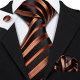 Gold Solid Tie Set Silk Tie For Men Business Gift Party Necktie Handkerchief Cravat Barry.Wang Fashion Designer Tie Set - Tania's Online Closet, LLC