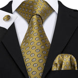 Gold Solid Tie Set Silk Tie For Men Business Gift Party Necktie Handkerchief Cravat Barry.Wang Fashion Designer Tie Set - Tania's Online Closet, LLC