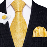 Gold Solid Tie Set Silk Tie For Men Business Gift Party Necktie Handkerchief Cravat Barry.Wang Fashion Designer Tie Set - Tania's Online Closet, LLC