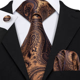 Gold Solid Tie Set Silk Tie For Men Business Gift Party Necktie Handkerchief Cravat Barry.Wang Fashion Designer Tie Set - Tania's Online Closet, LLC