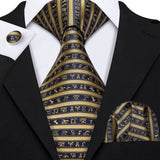 Gold Solid Tie Set Silk Tie For Men Business Gift Party Necktie Handkerchief Cravat Barry.Wang Fashion Designer Tie Set - Tania's Online Closet, LLC