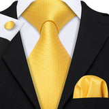 Gold Solid Tie Set Silk Tie For Men Business Gift Party Necktie Handkerchief Cravat Barry.Wang Fashion Designer Tie Set - Tania's Online Closet, LLC