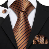 Gold Solid Tie Set Silk Tie For Men Business Gift Party Necktie Handkerchief Cravat Barry.Wang Fashion Designer Tie Set - Tania's Online Closet, LLC
