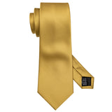 Gold Solid Tie Set Silk Tie For Men Business Gift Party Necktie Handkerchief Cravat Barry.Wang Fashion Designer Tie Set - Tania's Online Closet, LLC