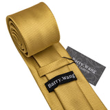 Gold Solid Tie Set Silk Tie For Men Business Gift Party Necktie Handkerchief Cravat Barry.Wang Fashion Designer Tie Set - Tania's Online Closet, LLC