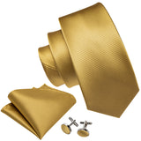 Gold Solid Tie Set Silk Tie For Men Business Gift Party Necktie Handkerchief Cravat Barry.Wang Fashion Designer Tie Set - Tania's Online Closet, LLC