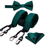 Green Solid Pre-Bow Tie Silk Ties For Men Suspenders Handkerchief Cufflink Set Barry.Wang Designer - Tania's Online Closet, LLC