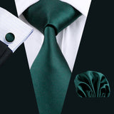 Green Solid Pre-Bow Tie Silk Ties For Men Suspenders Handkerchief Cufflink Set Barry.Wang Designer - Tania's Online Closet, LLC