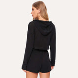 Black Drop Shoulder Drawstring hoodie Top With Shorts Two Piece Set - Tania's Online Closet, LLC