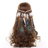 Feather Hair Band Bohemian Elastic Gypsy Festival Headband Women's Fashion - Tania's Online Closet, LLC