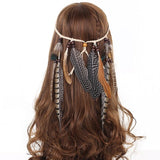 Feather Hair Band Bohemian Elastic Gypsy Festival Headband Women's Fashion - Tania's Online Closet, LLC