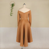 Irregular Dress Elegant Women Bare Shoulder Long Sleeve Ruffle Pleated Plus Size Gown - Tania's Online Closet, LLC
