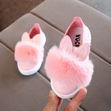 toddler Non-slip Leather Kids Sneakers Pompom Rabbit Ear Pink - Tania's Online Closet, LLC