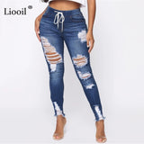 Light Blue Ripped Jeans for Women 2021 Street Style Sexy Mid Rise Distressed Trouser - Tania's Online Closet, LLC