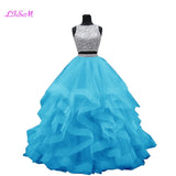 Luxury Crystals Two Pieces Ball Gown O-Neck Beaded Open Back Pageant Gown - Tania's Online Closet, LLC