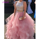 Luxury Crystals Two Pieces Ball Gown O-Neck Beaded Open Back Pageant Gown - Tania's Online Closet, LLC