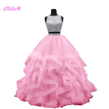 Luxury Crystals Two Pieces Ball Gown O-Neck Beaded Open Back Pageant Gown - Tania's Online Closet, LLC