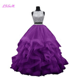 Luxury Crystals Two Pieces Ball Gown O-Neck Beaded Open Back Pageant Gown - Tania's Online Closet, LLC
