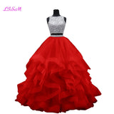 Luxury Crystals Two Pieces Ball Gown O-Neck Beaded Open Back Pageant Gown - Tania's Online Closet, LLC