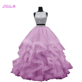 Luxury Crystals Two Pieces Ball Gown O-Neck Beaded Open Back Pageant Gown - Tania's Online Closet, LLC