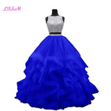 Luxury Crystals Two Pieces Ball Gown O-Neck Beaded Open Back Pageant Gown - Tania's Online Closet, LLC