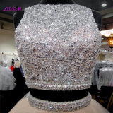 Luxury Crystals Two Pieces Ball Gown O-Neck Beaded Open Back Pageant Gown - Tania's Online Closet, LLC