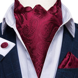 Luxury Gold Plaid Check 100% Silk Men Vintage Ascot Tie Hanky Cufflinks 3Pcs Set - Tania's Online Closet, LLC