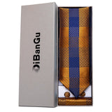 Luxury Gold Plaid Check 100% Silk Men Vintage Ascot Tie Hanky Cufflinks 3Pcs Set - Tania's Online Closet, LLC