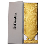 Luxury Gold Plaid Check 100% Silk Men Vintage Ascot Tie Hanky Cufflinks 3Pcs Set - Tania's Online Closet, LLC