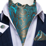 Luxury Gold Plaid Check 100% Silk Men Vintage Ascot Tie Hanky Cufflinks 3Pcs Set - Tania's Online Closet, LLC