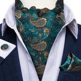 Luxury Gold Plaid Check 100% Silk Men Vintage Ascot Tie Hanky Cufflinks 3Pcs Set - Tania's Online Closet, LLC