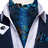 Luxury Gold Plaid Check 100% Silk Men Vintage Ascot Tie Hanky Cufflinks 3Pcs Set - Tania's Online Closet, LLC
