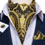 Luxury Gold Plaid Check 100% Silk Men Vintage Ascot Tie Hanky Cufflinks 3Pcs Set - Tania's Online Closet, LLC